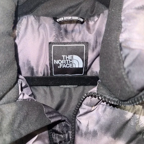 The North Face Gray and Black Puffer Vest, small, tree design. 700 full count - Picture 3 of 5